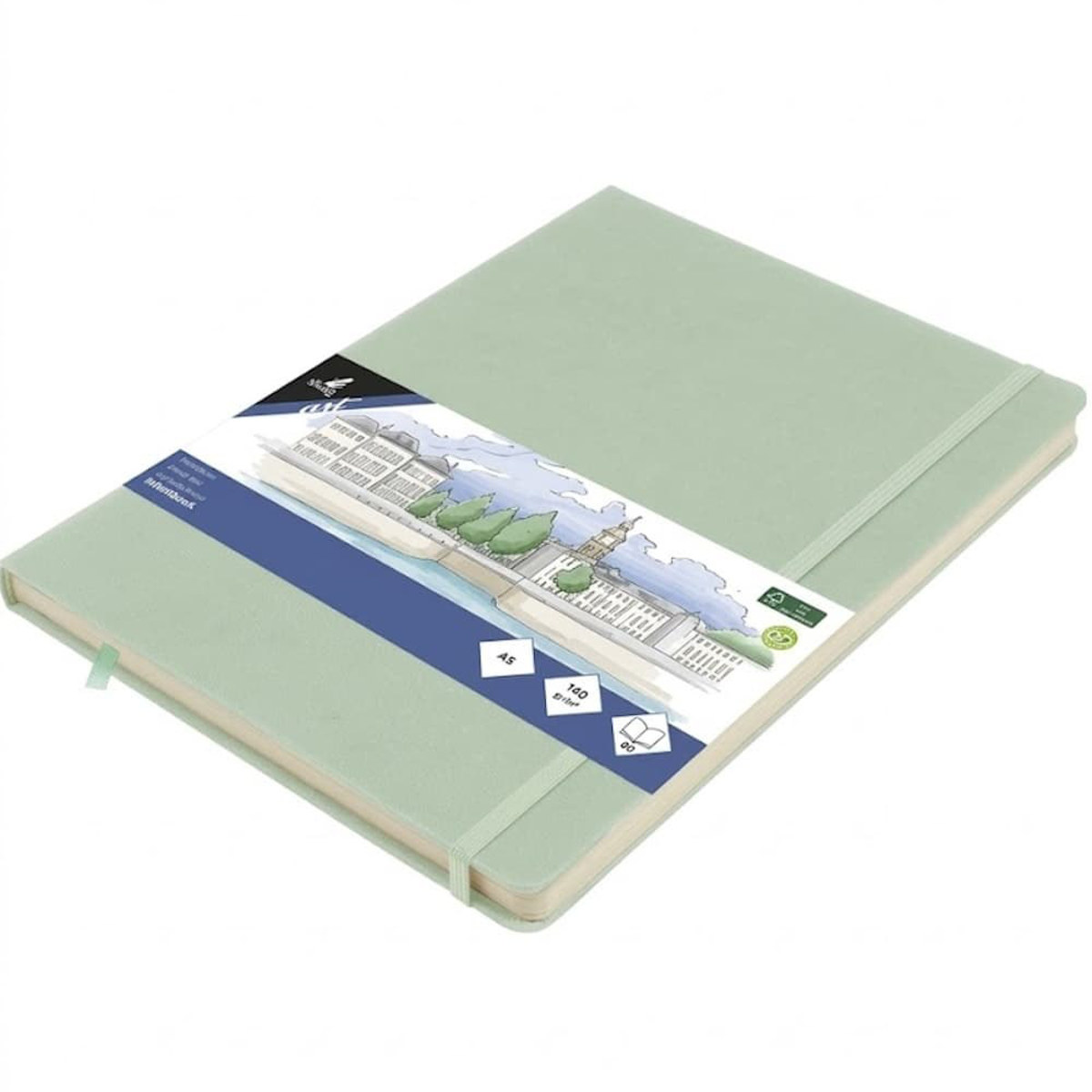 Εικόνα της Sketchbook Kangaro 140g/m2  A4 160φ. Vertical Mint με λάστιχο K-861244
