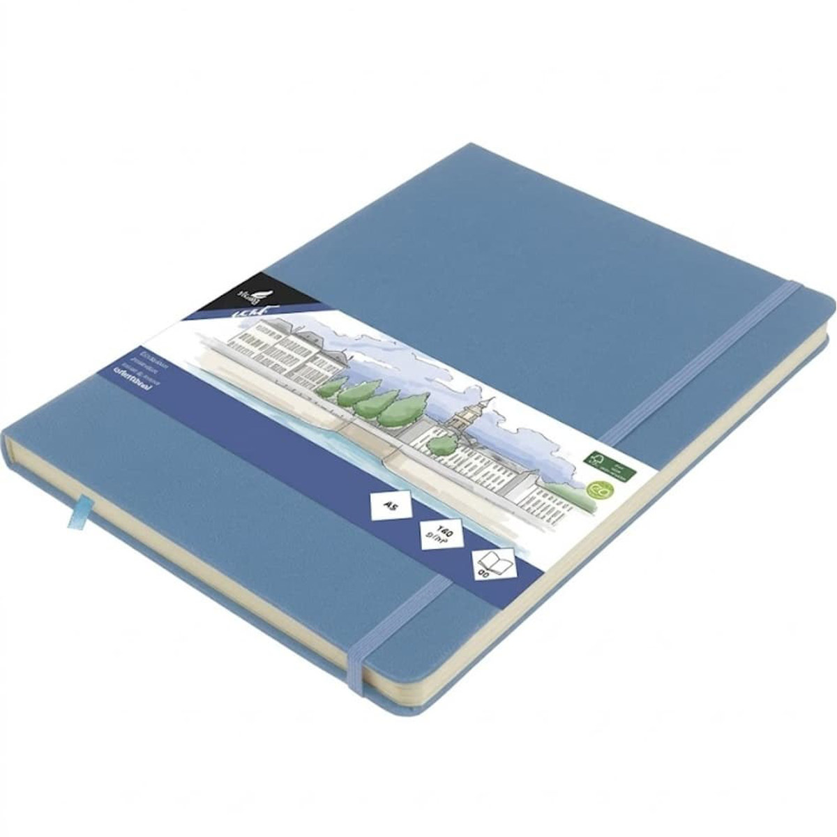 Εικόνα της Sketchbook Kangaro 140g/m2  A4 160φ. Vertical Sky blue με λάστιχο K-861335