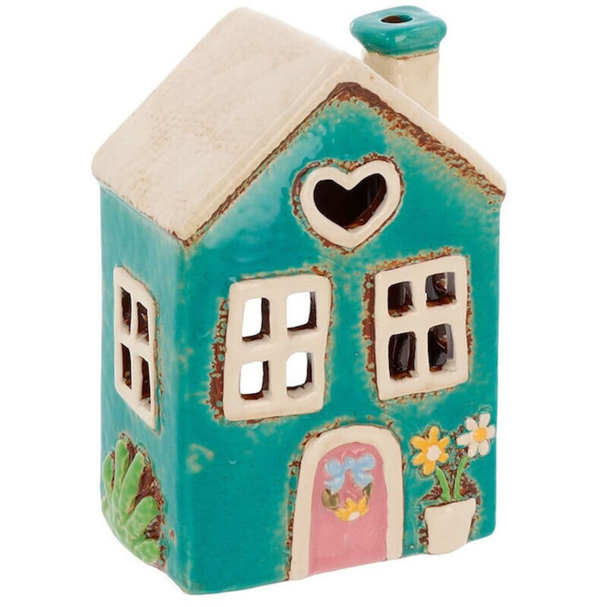 Εικόνα της Heart & Home Village Pottery Garden Heart House Teal Tealight 340283
