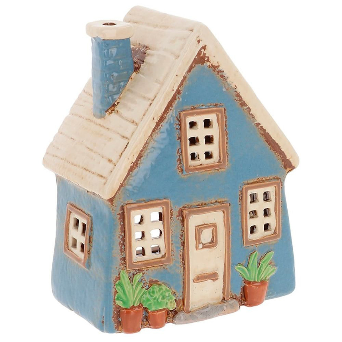 Εικόνα της Heart & Home Village Pottery Garden Slat Roof House Teal Tealight 350068